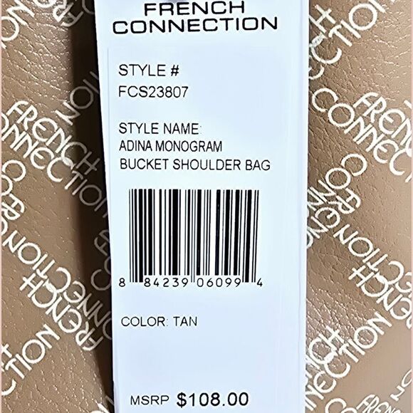 French Connection ADINA Monogram Bucket Shoulder Bag Tan NWT $108 MSRP - Picture 9 of 12